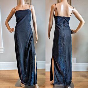 Vintage 1990s Jump Prom Dress Purple Metallic Whimsygoth Formal Slit Size 13